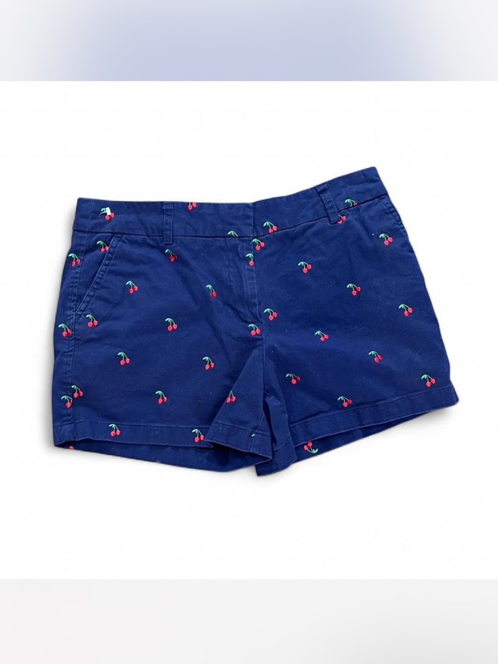 British Khaki Navy Shorts with Red Cherry Embroidery